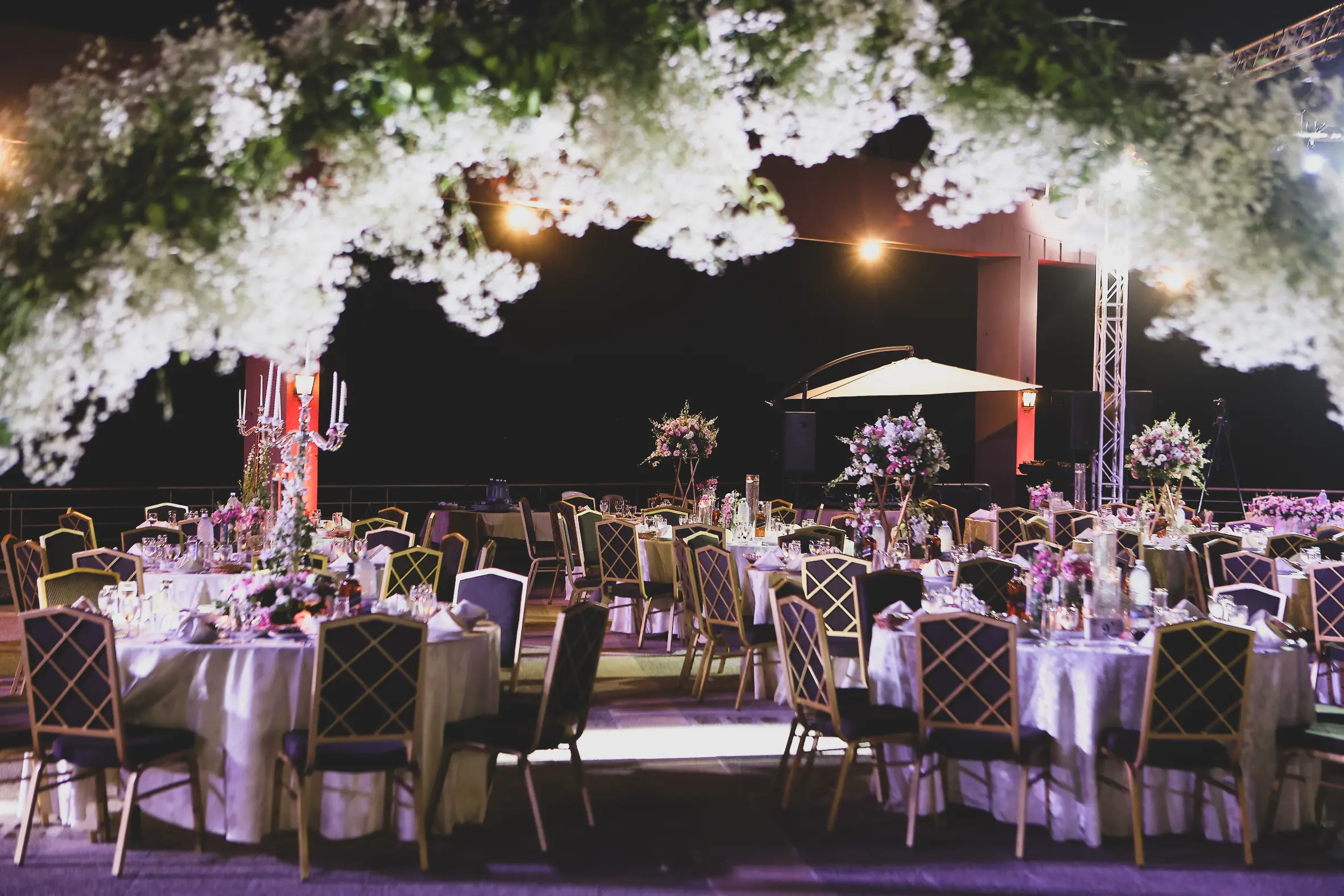Outdoor wedding celebration with Mount Lebanon views